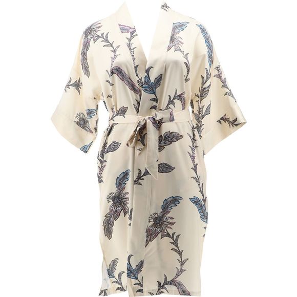 MarlaWynne Other - WynneLounge Matte Shine Washed Satin Maxi Robe Ecru Combo 7703593